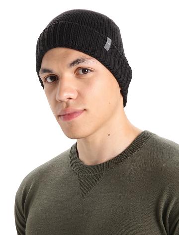 Black Icebreaker Unisex Merino Vela Cuff Beanie Men's Hats | AU 1090KORI